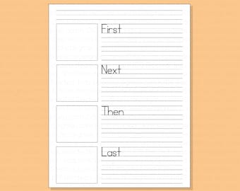 Sequencing Writing Paper with Picture Space Printable Pdf Instant Download Penmanship Handwriting Practice for Kids Preschool Kindergarten