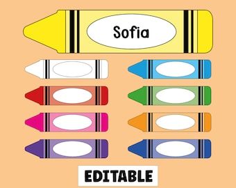 Editable Name Tags for Kids Printable Student Desk Name Plate Label Colorful Crayon  Rainbow Classroom Decor Theme