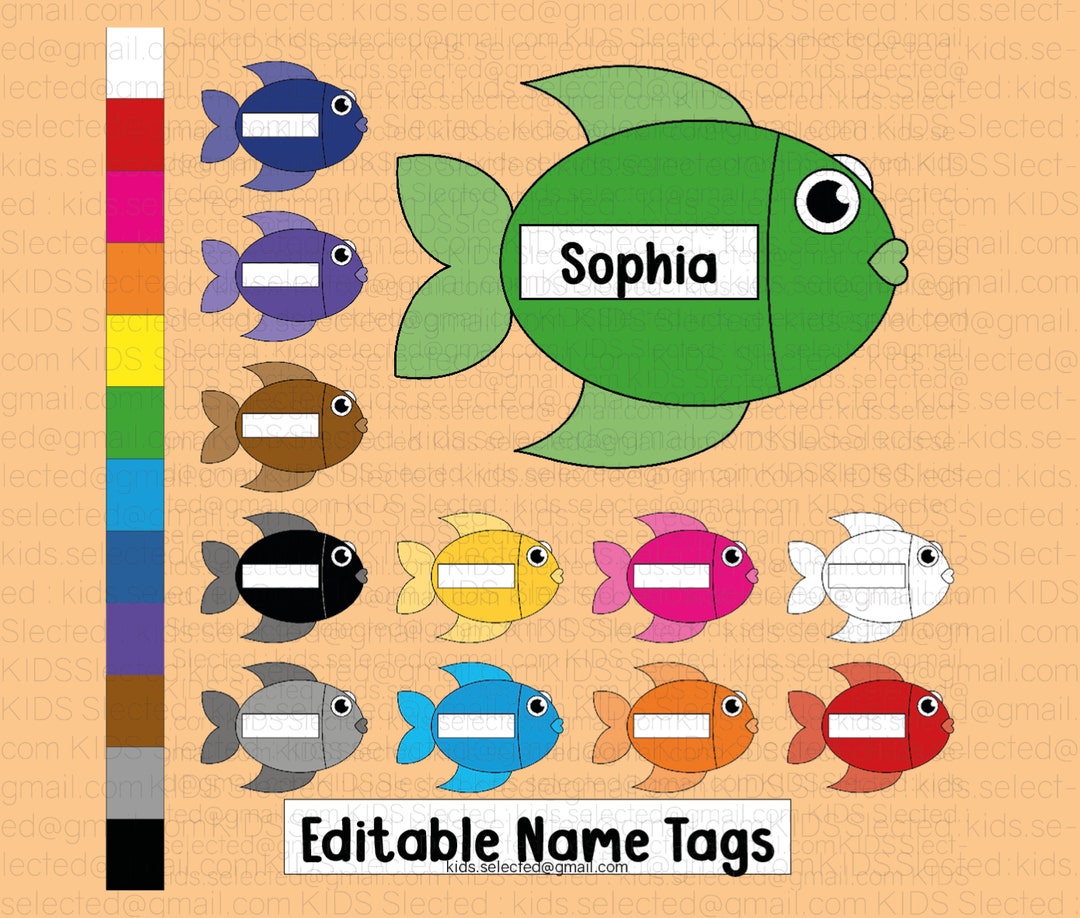 Editable Name Tags Fish for Kids Printable Student Desk Name Plate ...