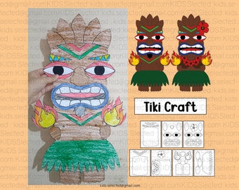Tiki Mask Craft Hawaiian Bulletin Board Summer Coloring Pages Activities Door Decor Cut and Paste Art Printable for Kids Kindergarten