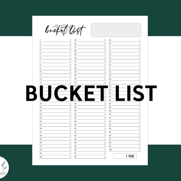 100 Life Bucket List Printable Template Check List Pdf Digital Instant Download