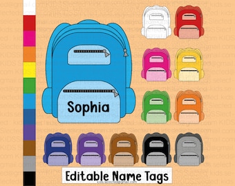 Editable Name Tags for Kids Printable Student Desk Name Plate Label Colorful Backpack Rainbow Classroom Decor Theme