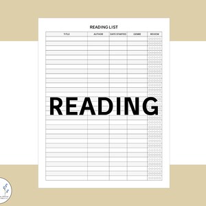 Reading List Tracker Printable Books To Read Review Log Planner Journal Pdf Template Digital Instant Download 8.5x11 US Letter Size