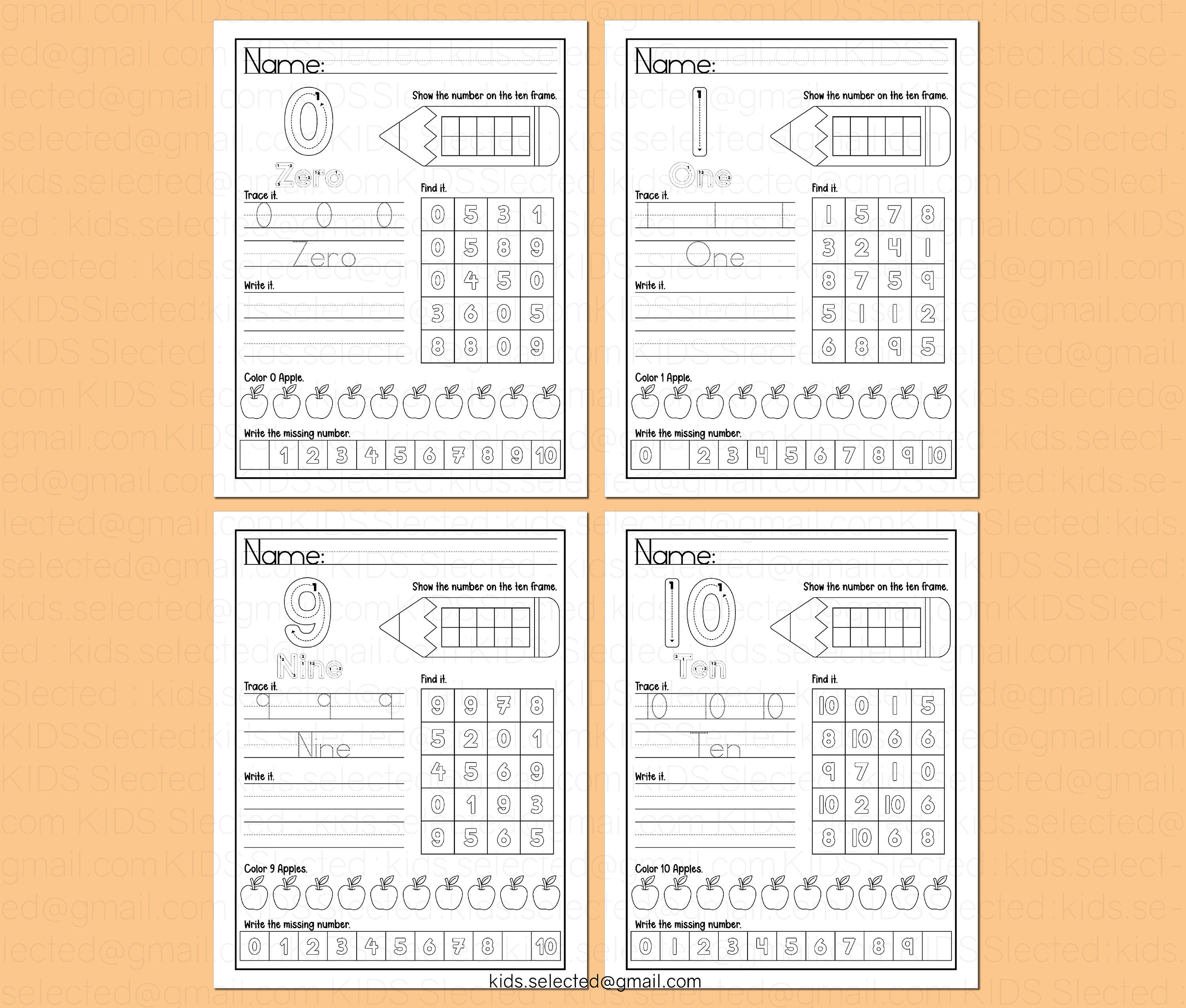 Number Tracing Worksheets Printable Math Numbers 0-10 Ten Frame ...