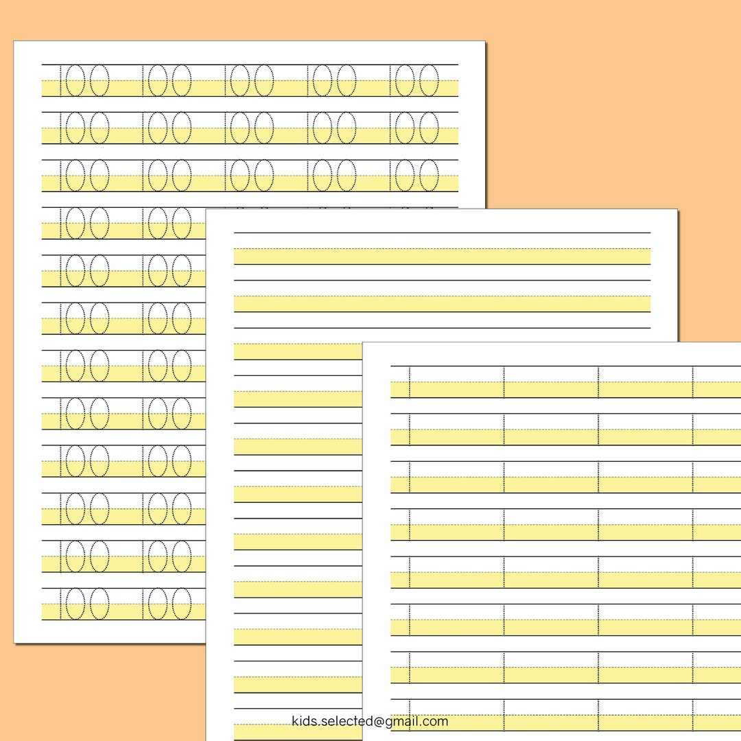 Handwriting Practice Sheet Highlighted Paper Yellow Lines Tracing ...