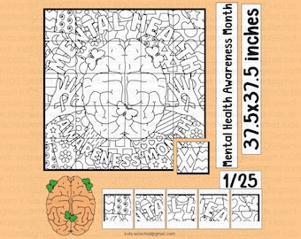 Tablones de anuncios del Mes de Concientización sobre la Salud Mental, póster colaborativo, páginas para colorear de arte pop, actividades imprimibles para niños, decoración de puertas