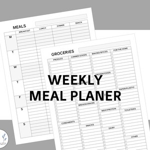 Wekelijkse maaltijdplanner en boodschappenlijst Afdrukbare voedselboodschappenlijst Pdf-sjabloon Digitale Instant Download