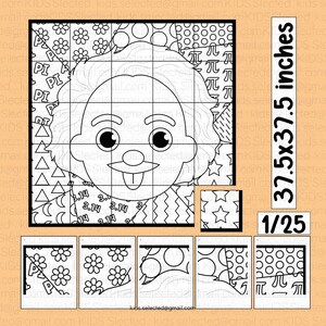 Elbert Einstein Poster Funny Pi Day Bulletin Board March Collaborative Poster Pop Art Coloring Pages Activities Printable for Kindergarten
