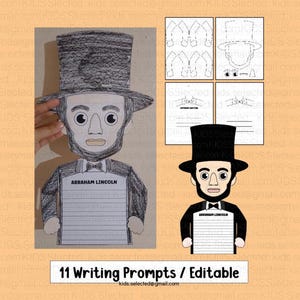 Abraham Lincoln Craft and Writing Presidents Day Bulletin Board American Civil War Activities Editable Prompts