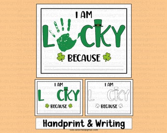 St Patricks Day Handprint Bulletin Board Craft Coloring Pages Writing Activities Art I Am Lucky Because Printable Projects for kids