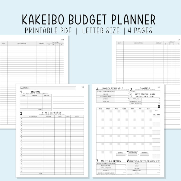 Kakeibo Budget Planner Printable Pdf Inserts Digital File Instant Download Simple Undated Template for Budget Planner and Expense Organizer