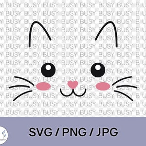 Cat Face Svg Clipart Kawaii Baby Kitty Head Animal Baby Girl Whiskers Pink Heart Nose Birthday PNG JPG Digital Instant Download