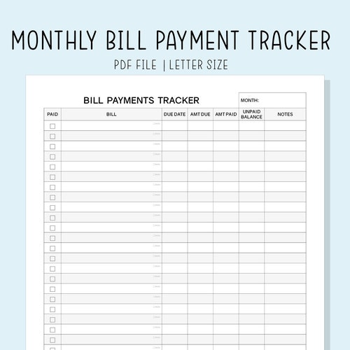 Monthly Bill Tracker Editable Printable Finance Planner Etsy