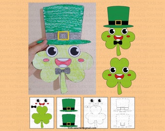 St Patricks Day Bulletin Board Shamrock Craft Clover Activities Coloring Pages Cut and Paste Printable for Kids Kindergarten Art Project