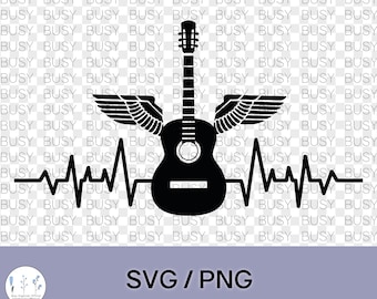 Guitar Heartbeat Svg Clipart PNG Sublimación Diseño Archivo Digital Descarga instantánea