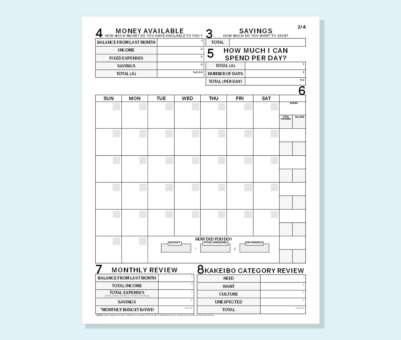 Kakeibo Budget Planner Printable Pdf Inserts Digital File Instant Download Simple Undated ...