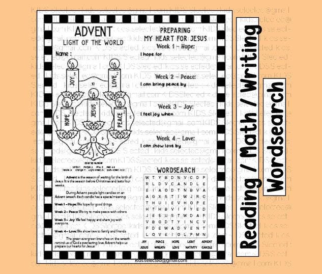 Advent Worksheets Math Writing Wordsearch Reading Activities Wreath ...