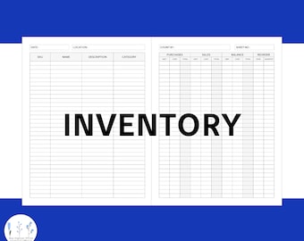 Afdrukbare sjabloon Voorraadtracker Online reseller Inventarisbladen Small Business 2 pagina's Productinventaris Digitale Instant Download