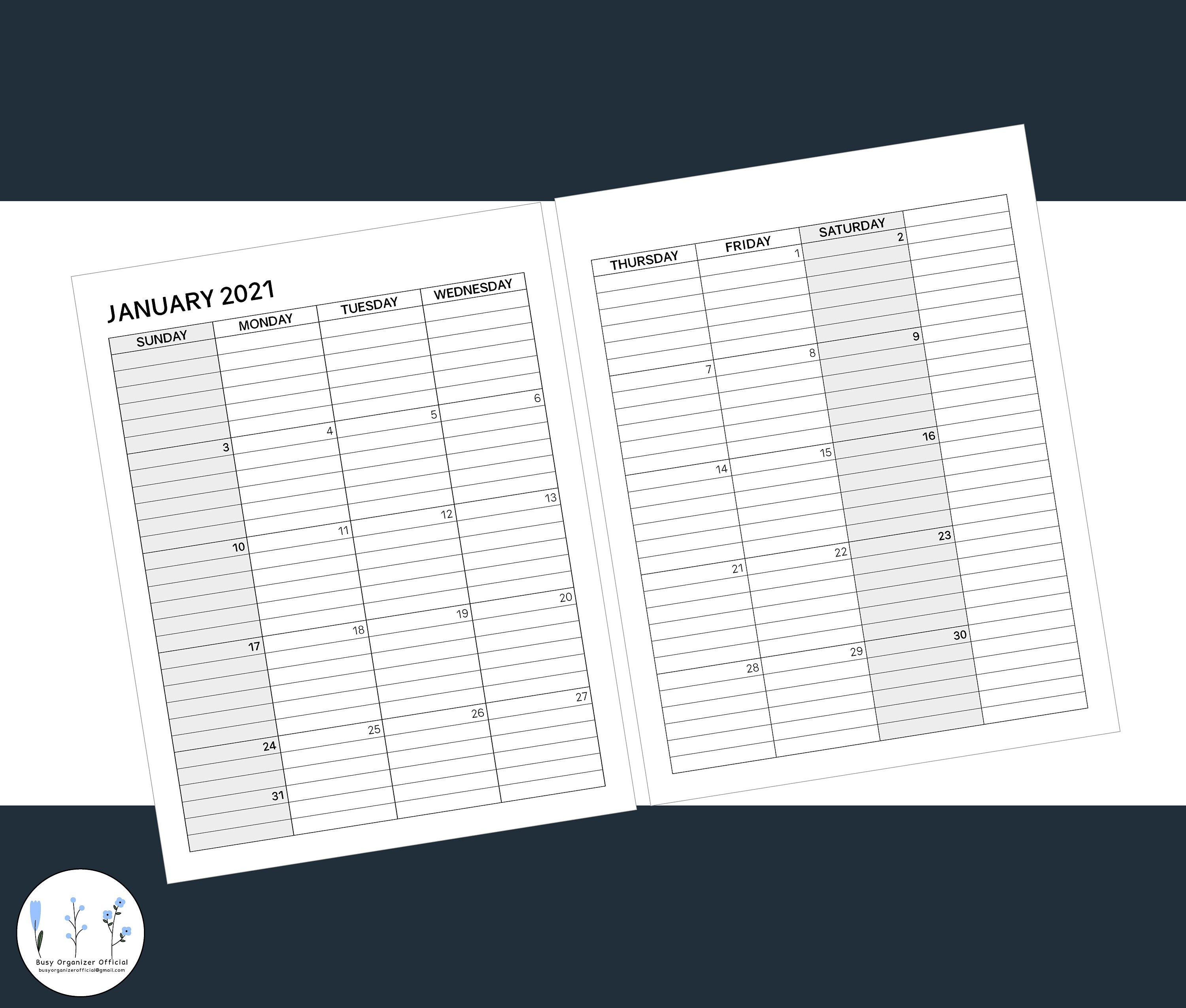 2021 monthly calendar printable 2 page lined calendars full etsy