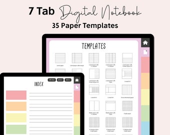 Digital Notebook 7 Pastel Hyperlinked Tabs for Goodnotes Notability