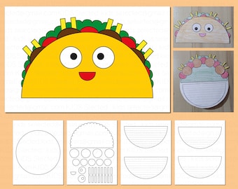 Taco Craft Cut and Paste Activities Paper Template CInco De Mayo Writing Building and Coloring Page Project Printable School Holiday