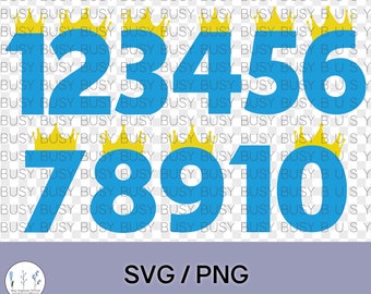 Birthday Number 1-10 Crown Svg 1 2 3 4 5 6 7 8 9 10 Year Baby Girl Png Clipart Digital Instant Download