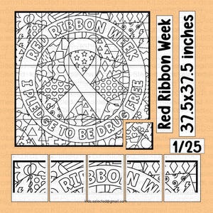 Tablón de anuncios de la Semana del Lazo Rojo Prometo estar libre de drogas Actividades Páginas para colorear Póster colaborativo Manualidades matemáticas Póster gigante de arte pop