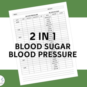 Blood Pressure and Blood Sugar Tracker 2 in 1 Weekly Log PDF Printable Medical and Health Planner Digital Instant Download