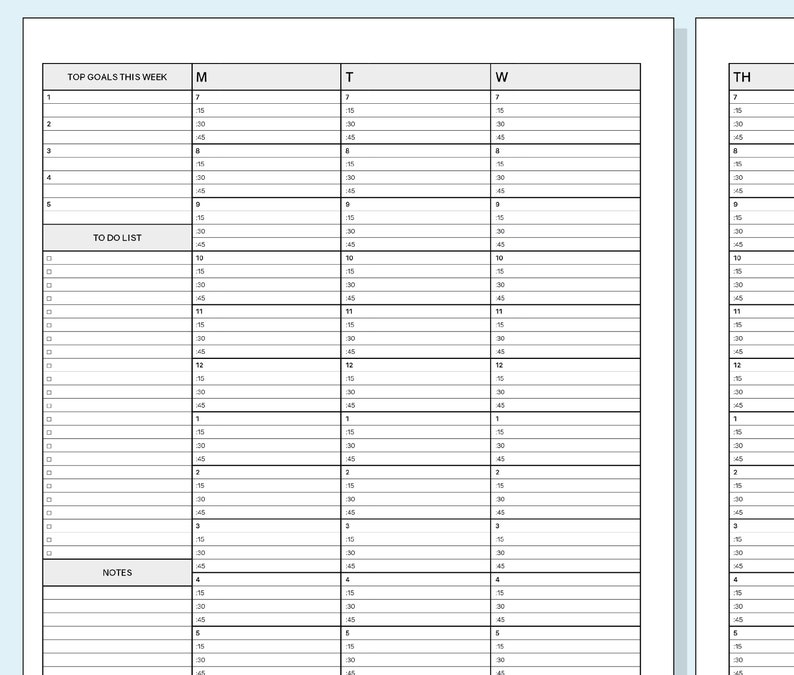 Weekly Appointment Planner Hourly Planning Sheet Undated Daily Schedule Pdf Template Digital Instant Download 8.5x11 image 2