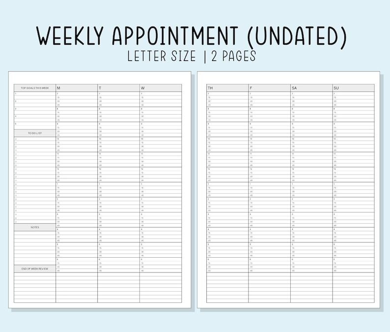 Weekly Appointment Planner Hourly Planning Sheet Undated Daily Schedule Pdf Template Digital Instant Download 8.5x11 image 1