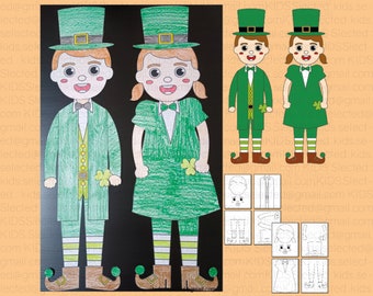 St Patricks Day Bulletin Board Leprechaun Craft Boy Girl Activities Coloring Pages Cut and Paste Printable for Kids Kindergarten Art Project