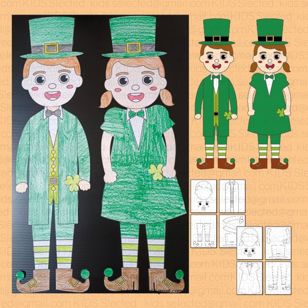 St Patricks Day Bulletin Board Leprechaun Craft Boy Girl Activities Coloring Pages Cut and Paste Printable for Kids Kindergarten Art Project