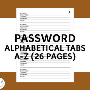 Password Tracker Printable Internet Username Sign Organizer Keeper Log Alphabetical Tabs A-Z 26 Pages Pdf Template Digital Instant Download