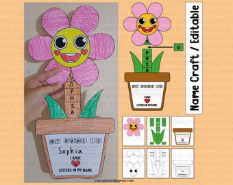Frühling Pinnwand Blumentopf Name Handwerk bearbeitbare Vorlage Math Aktivitäten März Projekt zum Ausdrucken für Kinder Kindergarten Tür Dekor