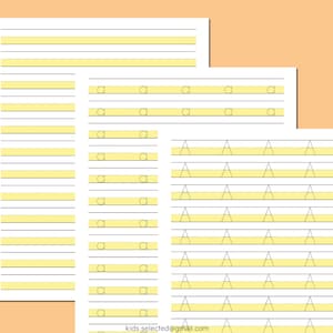 Handwriting Practice Sheet Highlighted Paper Yellow Lines Tracing Alphabet Letter A-Z PDF Printable Uppercase and Lowercase Writing Template