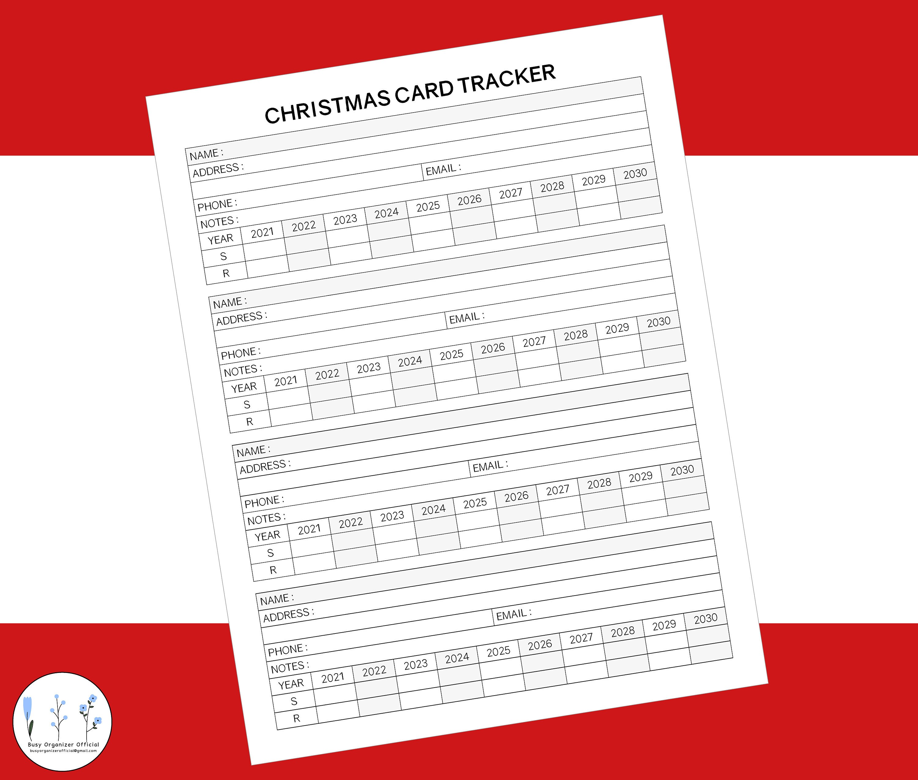 Christmas Card List 2022 Christmas Card Tracker 2021-2030 Printable Pdf Instant | Etsy