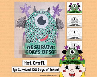 100th Day of School Crown Monster Hat Craft 100 Days Headband Template for Kids Kindergarten Printable Coloring Pages Projects