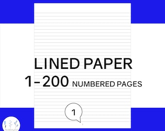 Lined Paper with Numbered Pages 1-200 Printable Pdf Digital Instant Download College Ruled Writing Paper Sheets Stationary