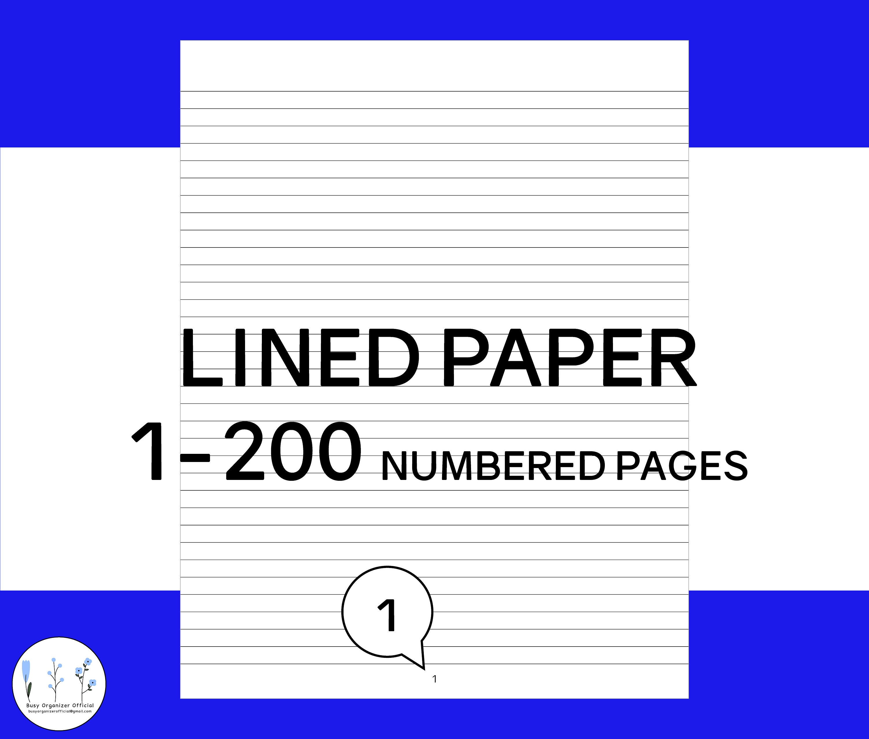 lined paper with numbered pages 1 200 printable pdf digital etsy