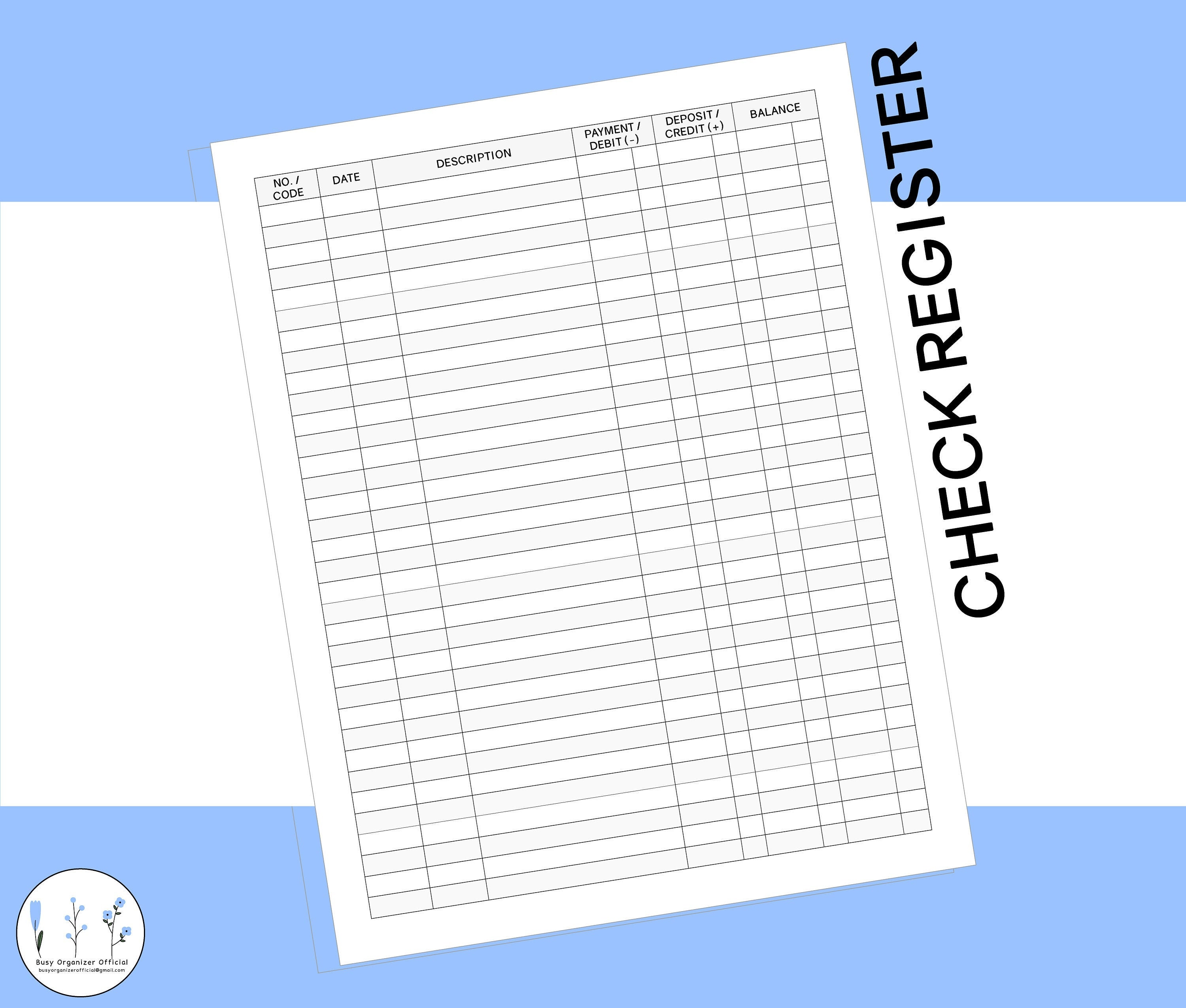 Check Register Template Printable Pdf Checkbook Transaction Register ...