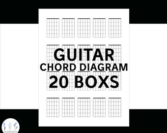 Gitaar akkoord grafiek lege diagrammen afdrukbare PDF digitale Instant Download 20 akkoord vakken per pagina lege songwriting tool voor gitaristen