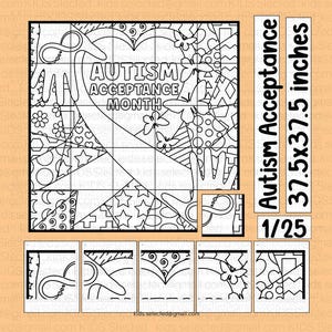 Autism Acceptance Month Bulletin Board March Collaborative Poster Pop Art Coloring Pages Art Activities Printable for Kindergarten