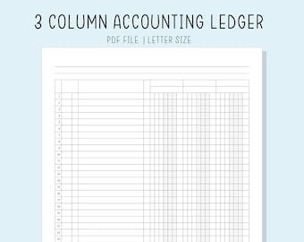 Accounting Ledger Book 3 Column Printable Pdf Inserts Digital File Instant Download for Bookkeeping and Budget Planner