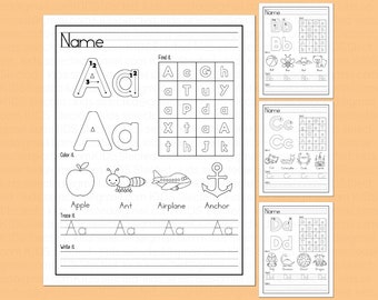Alphabet Tracing Worksheets Printable A-Z Uppercase Lowercase Letters for Preschool Kindergarten Homeschool Beginning Sounds