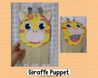 Manualidades de marionetas de jirafa, páginas para colorear del zoológico, actividades de recortar y pegar, arte imprimible para niños de jardín de infantes, letra G