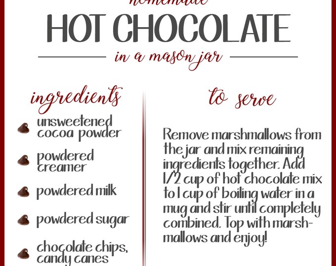 Hot Chocolate Mason Jar Printable Gift Tag - Etsy