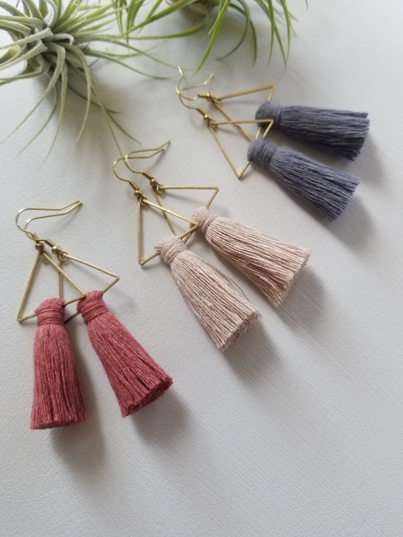 Tassel Macrame Earrings // Brass Jewelry Redwood