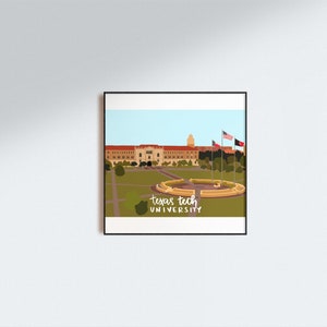 Texas Tech University Campus Hand Drawn Digital Art Print