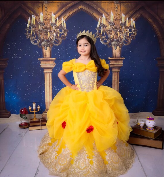 Little Girl Pink Belle Ball Gown Costume - Includes Dress, Crown & Wand, By Dress Up America
