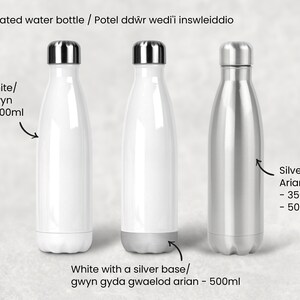 K&ouml;nnte beinhalten: Drei isolierte Wasserflaschen. Eine ist wei&szlig; mit silbernem Boden, eine ist wei&szlig; und eine ist silber. Die Flaschen sind 500 ml und 350 ml.